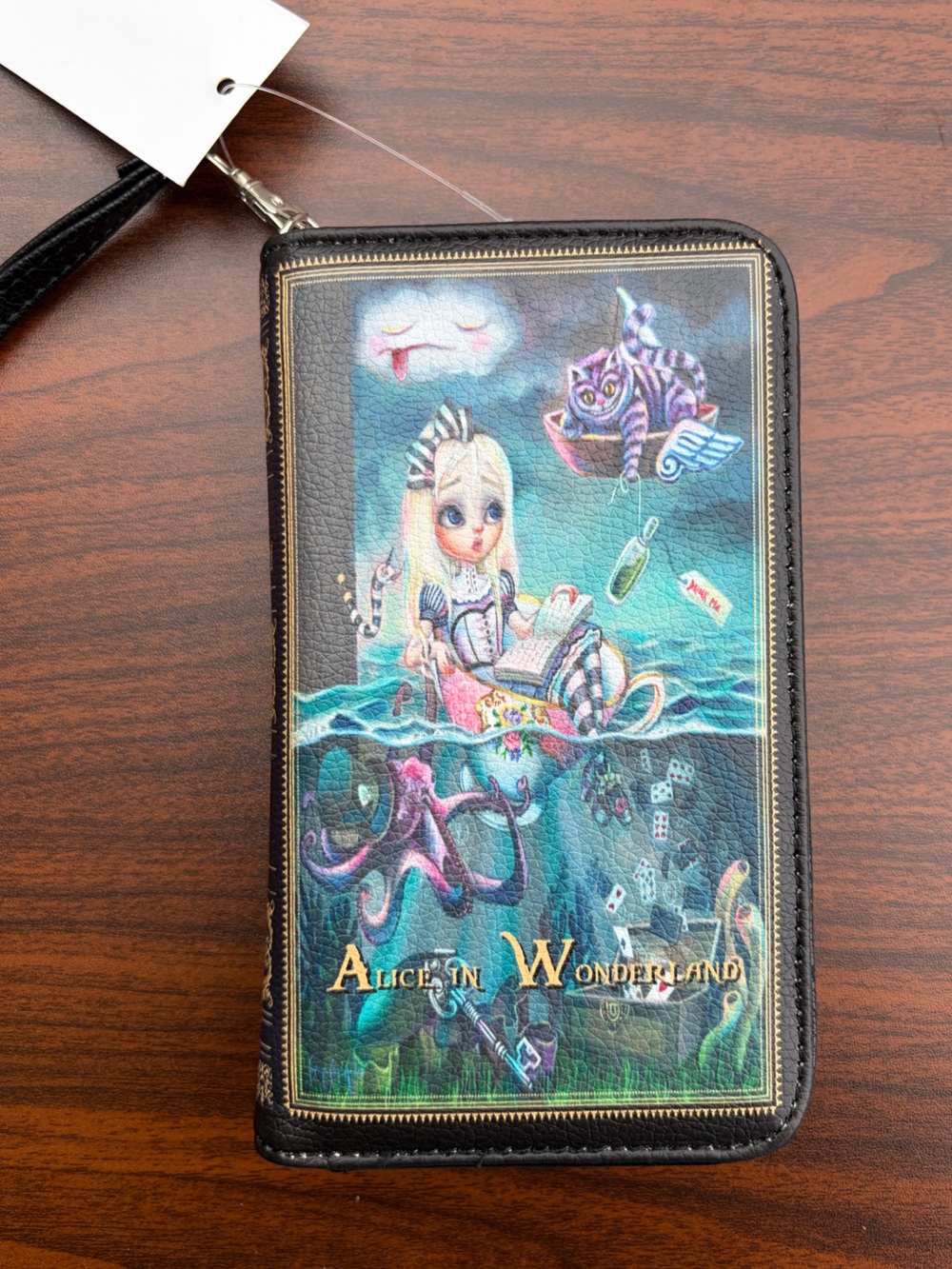 Alice in Wonderland Book Wallet Wristlet Clutch Cheshire Cat Lewis Carroll NWT